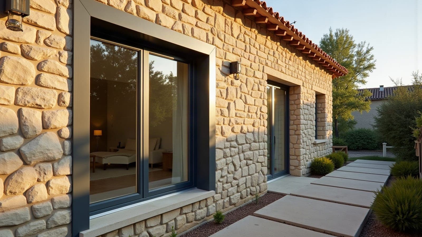 Fenêtre en aluminium moderne posée sur une villa contemporaine récente à Baillargues