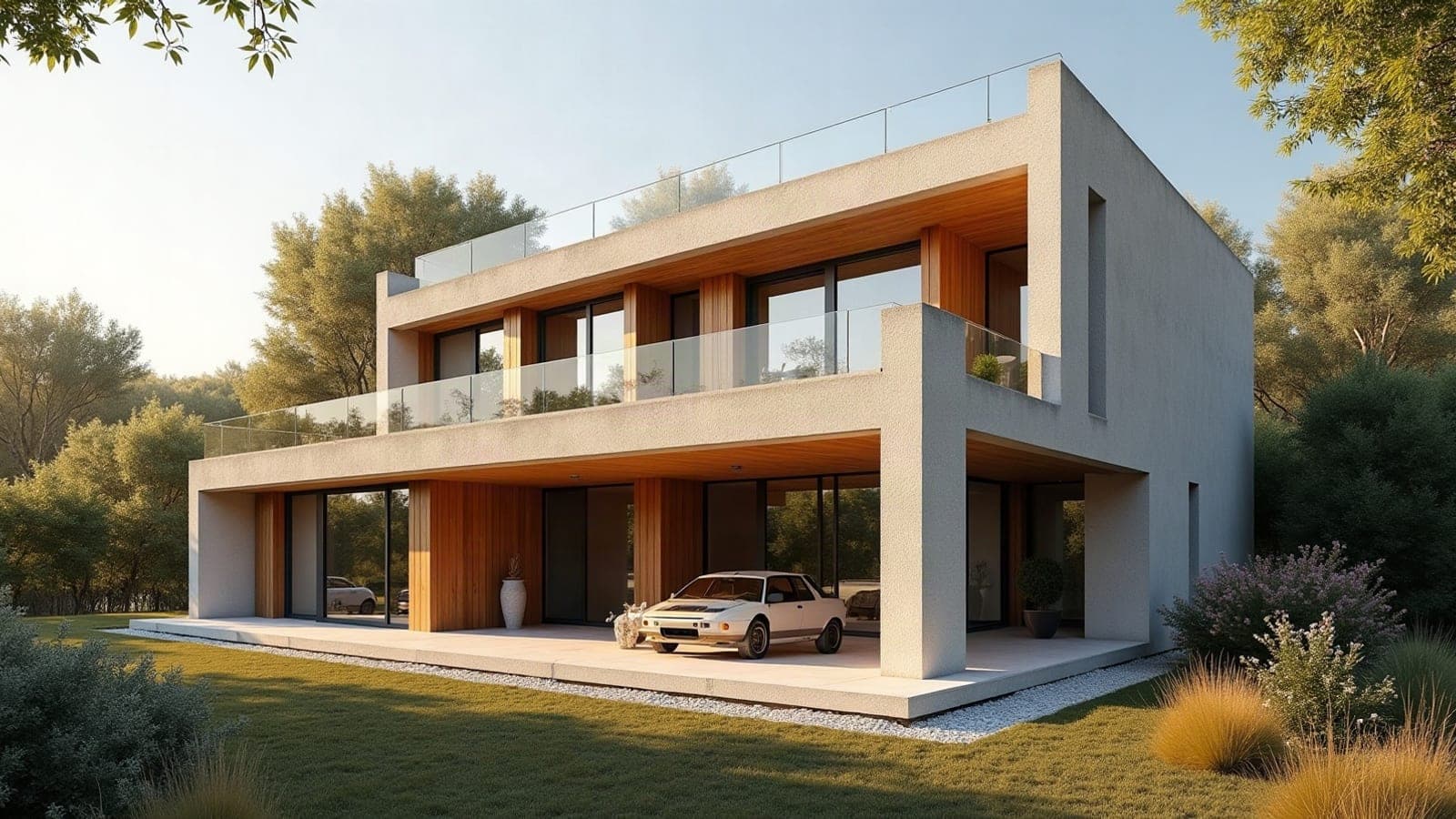 Fenêtres en bois et aluminium sur une villa contemporaine en lisière de garrigue à Clapiers
