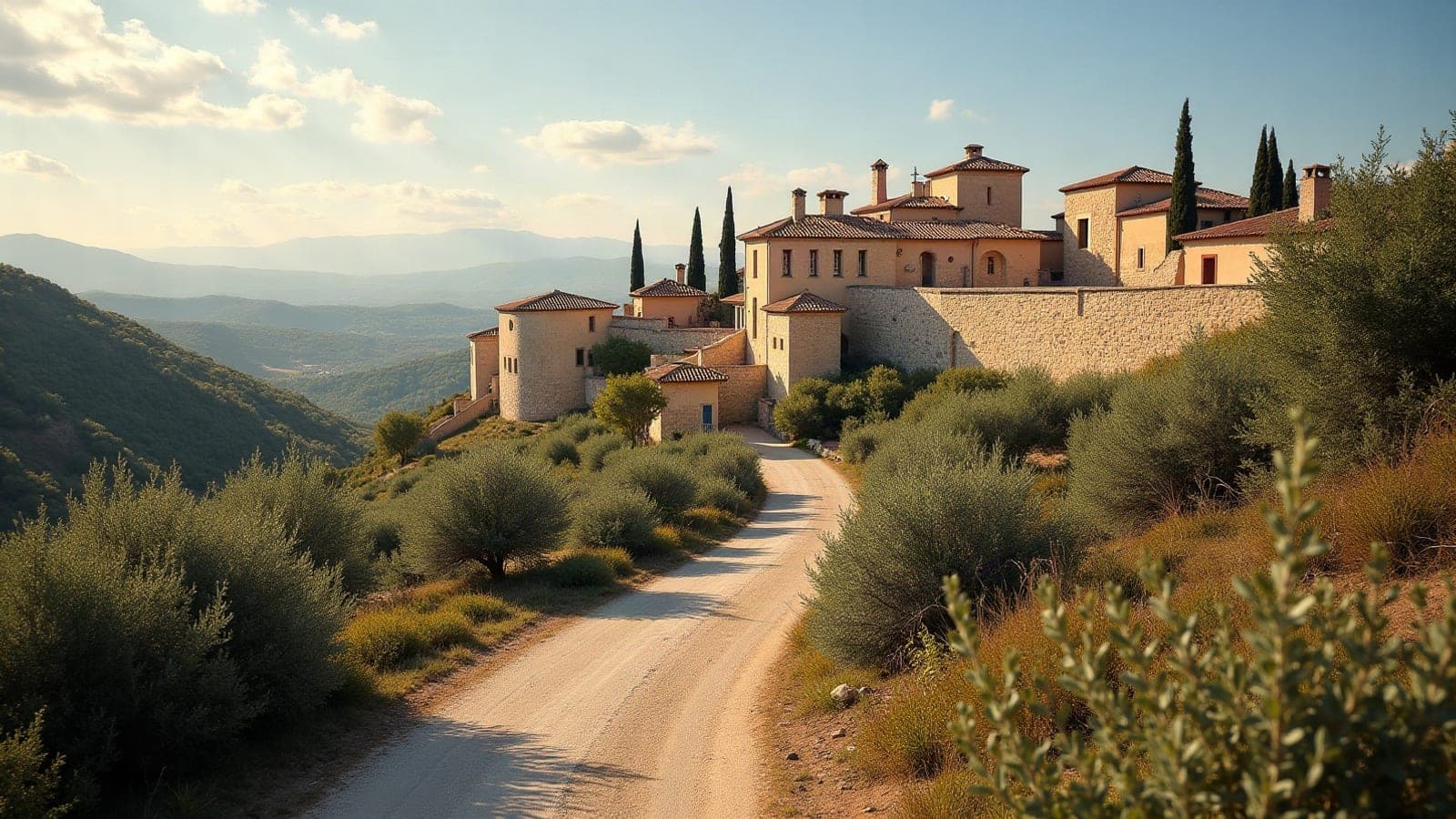 Village médiéval fortifié entre vignes et garrigue, à Cournonterral