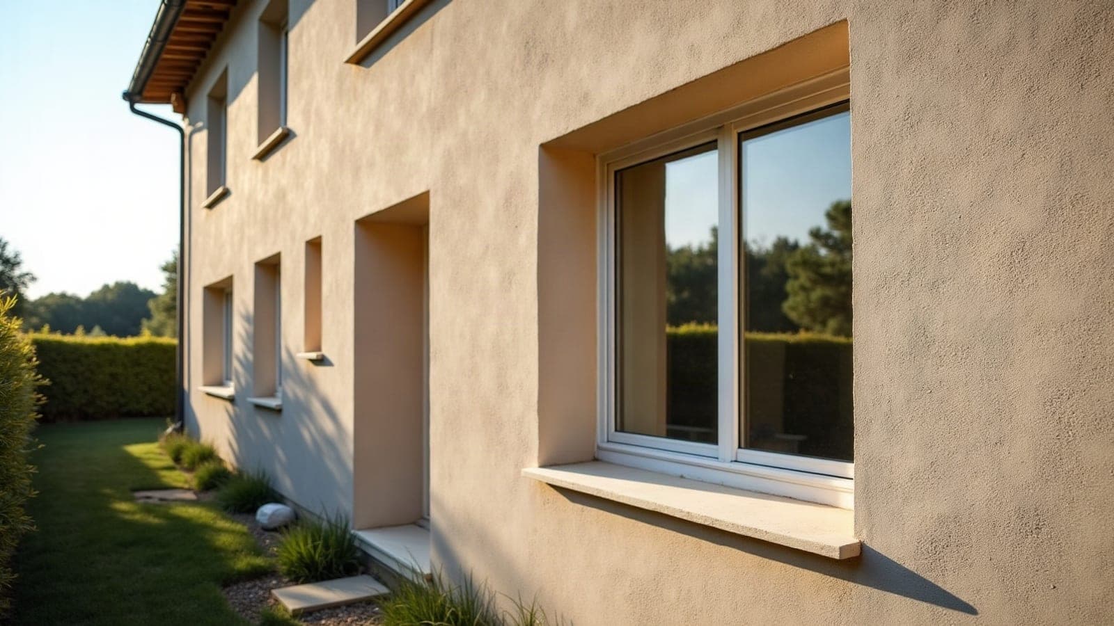 Fenêtre en aluminium blanc sur une maison de village en circulade à Fabrègues