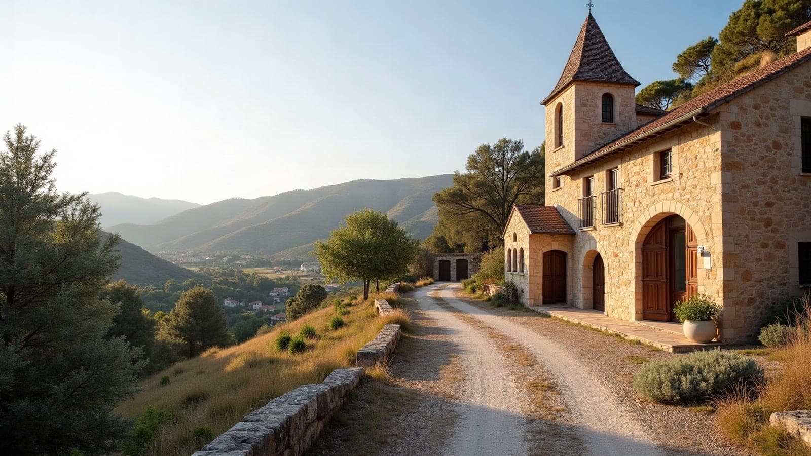 Vieux village de garrigue avec église en pierre claire, à Grabels