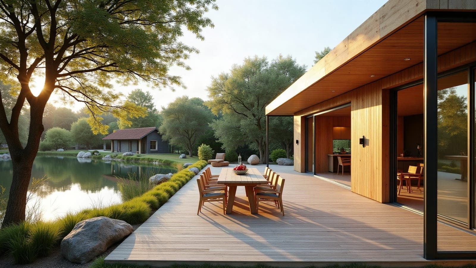 Garde-corps de terrasse en bois et métal sur un pavillon récent au Crès