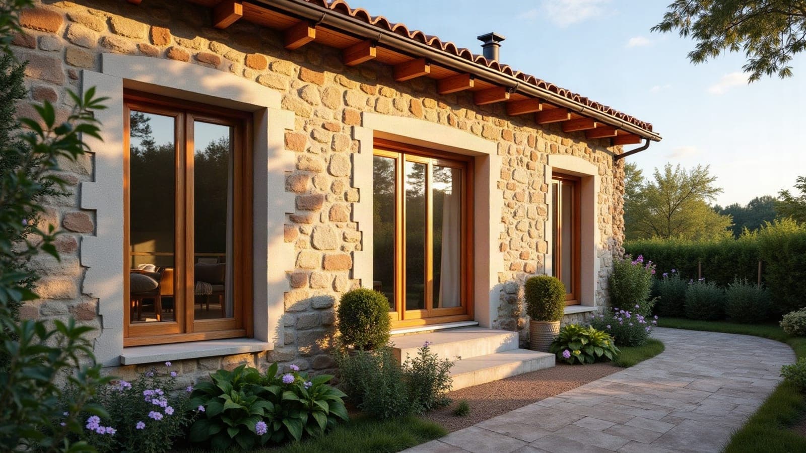 Fenêtres en bois rénovées sur une maison ancienne à Saint-Brès