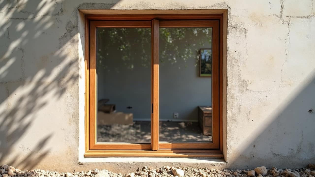 Coupe technique d'une fenêtre aluminium posée en tunnel dans un mur isolé, schéma de chantier propre