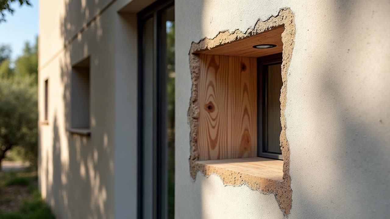 Coffre et bras articulés d'un store banne aluminium en position fermée sur une façade moderne, finition soignée