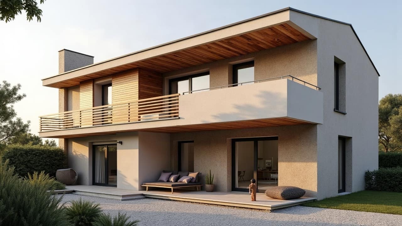 Volet battant en aluminium avec finition imitation bois sur une façade moderne, gros plan sur les lames et les fixations
